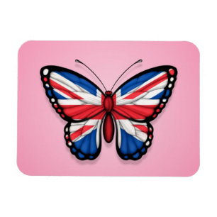 Magnet Flexible Drapeau britannique de papillon sur le rose