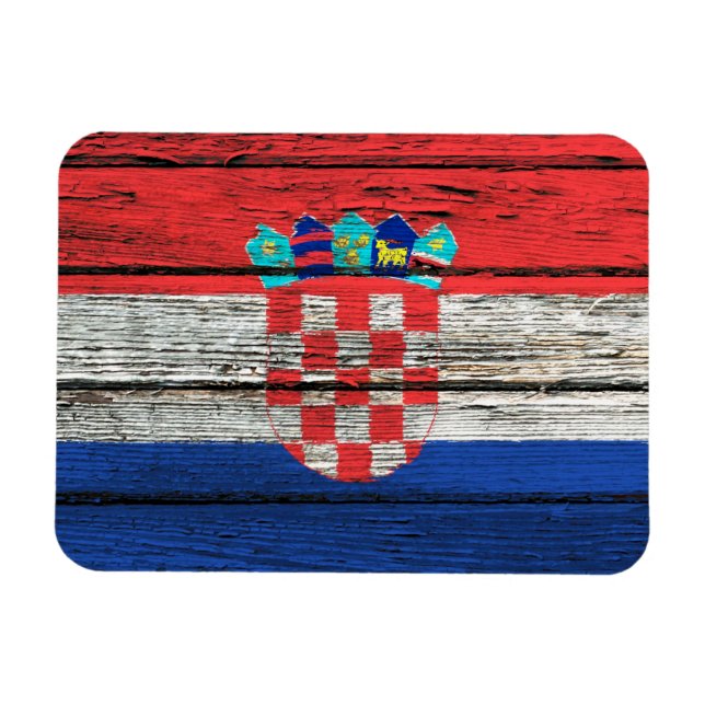 Magnet Flexible Drapeau croate avec effet de grain de bois brut (Horizontal)