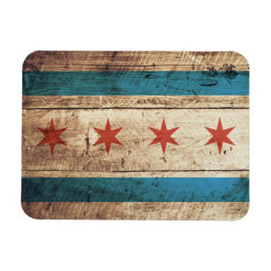 Magnet Flexible Drapeau de Chicago sur ancien grain de bois