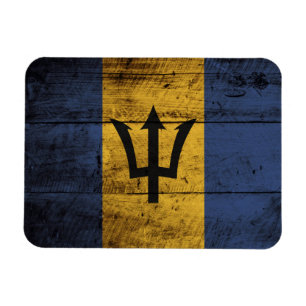 Magnet Flexible Drapeau de la Barbade sur un vieux grain de bois
