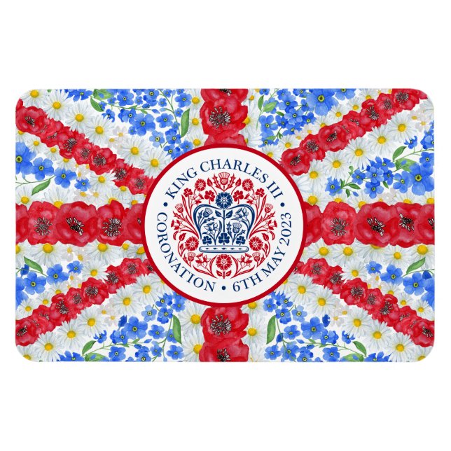 Magnet Flexible Drapeau floral du Roi Charles III (Horizontal)