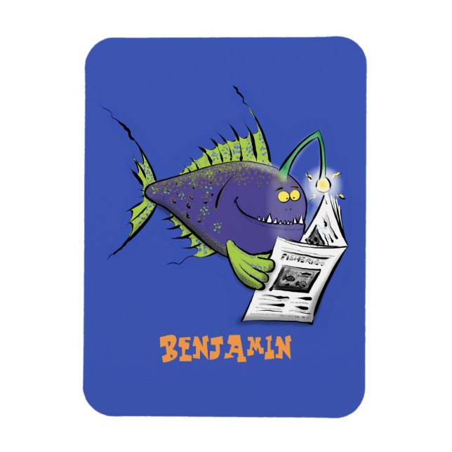 Magnet Flexible Drôle caricature de poisson de pêcheur (Vertical)
