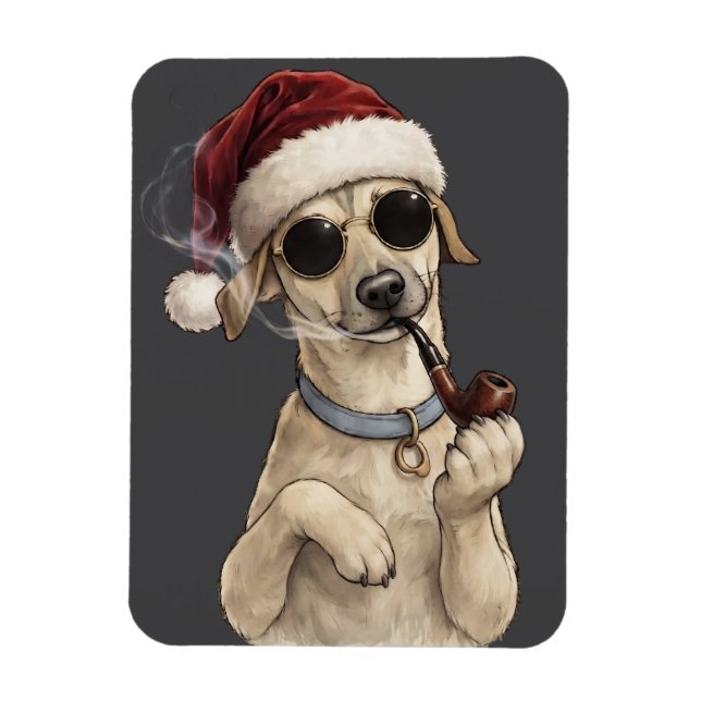 Magnet Flexible Drôle de chien cool Joyeux Nouvel An Design (Vertical)
