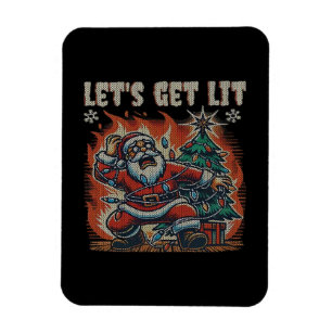 Magnet Flexible Drôle Père Noël brûle Lit Classic
