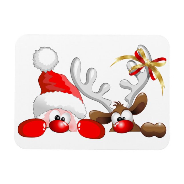 Magnet Flexible Drôle Père Noël et Reindeer Cartoon (Horizontal)