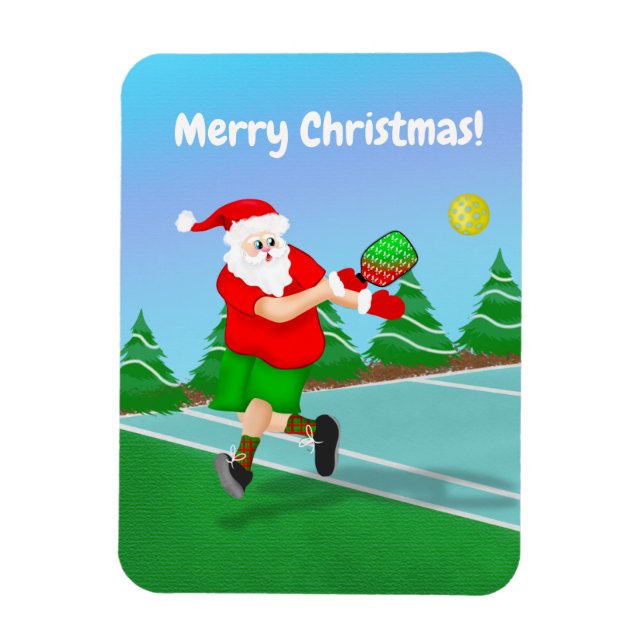 Magnet Flexible Drôle Père Noël Jouer au Pickleball Joyeux Noël (Vertical)