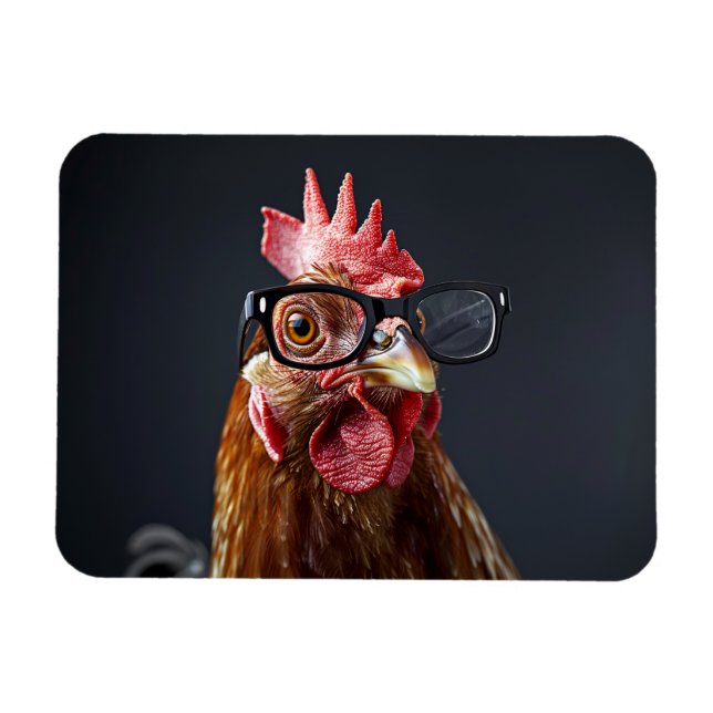 Magnet Flexible Drôle poulet portant des lunettes (Horizontal)
