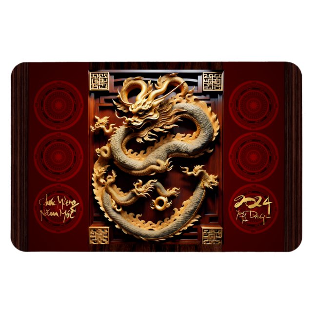 Magnet Flexible Drums vietnamiens Têt Dragon Nouvel An Scupture Fl (Horizontal)