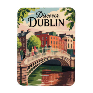 Magnet Flexible Dublin Irlande Illustration Travel Art Vintage