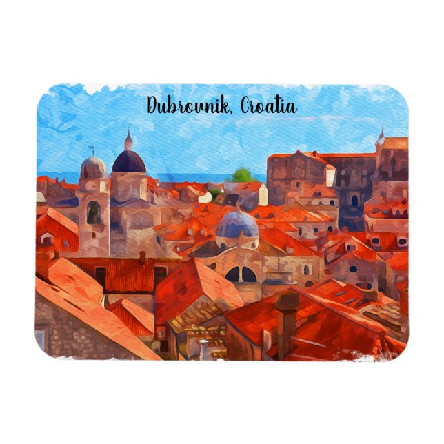 Magnet Flexible Dubrovnik Croatie Aquarelle Peinture Voyage (Horizontal)