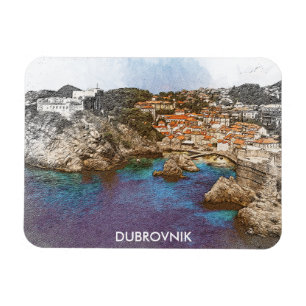 Magnet Flexible Dubrovnik Croatie Aquarelle Vue côtière