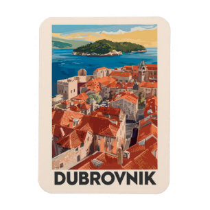 Magnet Flexible Dubrovnik Croatie Illustration Voyage Art Vintage