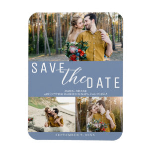 Magnet Flexible Dusty Blue Enregistrer la date Mariage 3 photos