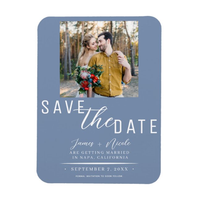 Magnet Flexible Dusty Blue Enregistrer la date Mariage photo (Vertical)