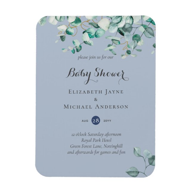 Magnet Flexible Dusty Blue Eucalyptus Invitations de BABY SHOWER v (Vertical)