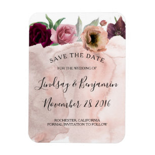 Magnet Flexible Dusty Rose et Floral Bourgogne Enregistrer la date