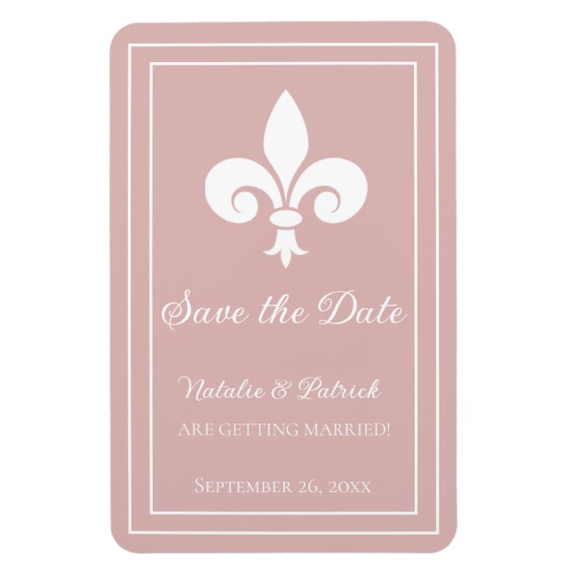 Magnet Flexible Dusty Rose Fleur de Lis Enregistrer l'aimant Date (Vertical)
