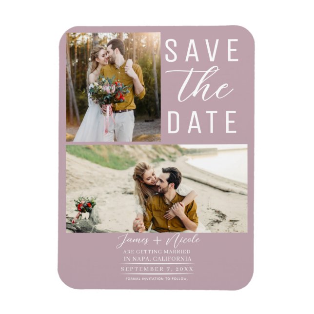 Magnet Flexible Dusty Rose rose 2 Photos Enregistrer la date Maria (Vertical)