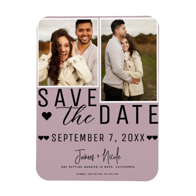 Magnet Flexible Dusty Rose rose Enregistrer la date 2 Mariage phot (Vertical)