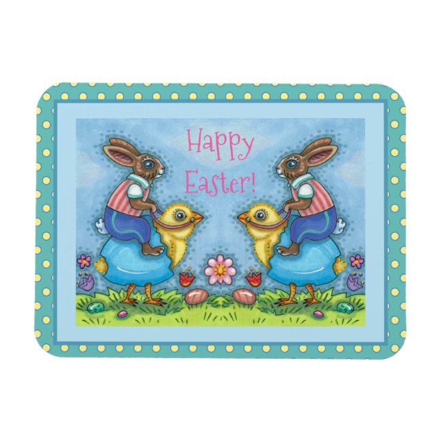 MAGNET FLEXIBLE EASTER BUNNY ÉQUITATION CUTE POULET EN OEUF BLEU,  (Horizontal)