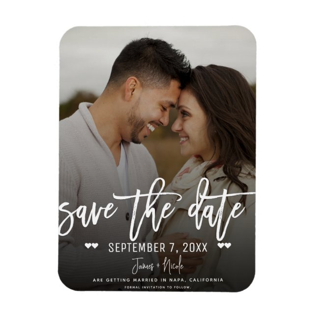 Magnet Flexible Économisez la date de mariage de script blanc luna (Vertical)