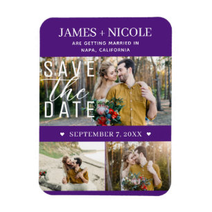 Magnet Flexible Économisez la date de mariage moderne Royal Purple