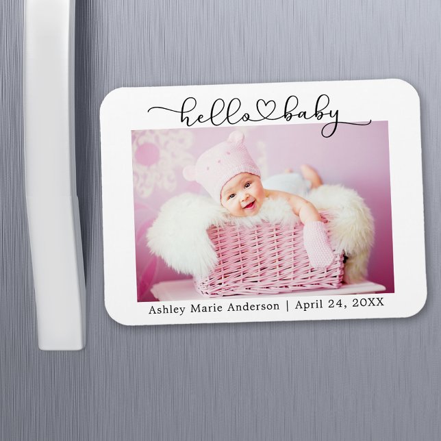 Magnet Flexible Écriture calligraphique moderne cœur bonjour bébé (Customize to change your personalized text size or text style.)