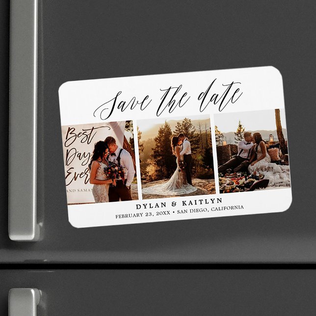 Magnet Flexible Écriture rustique Trois photos Enregistrer la date (Créateur téléchargé)