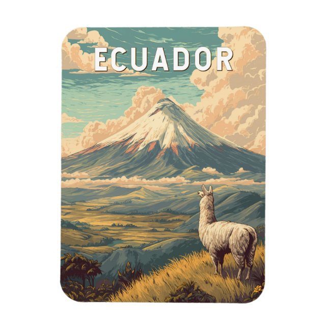 Magnet Flexible Ecuador Illustration Travel Art Vintage (Vertical)