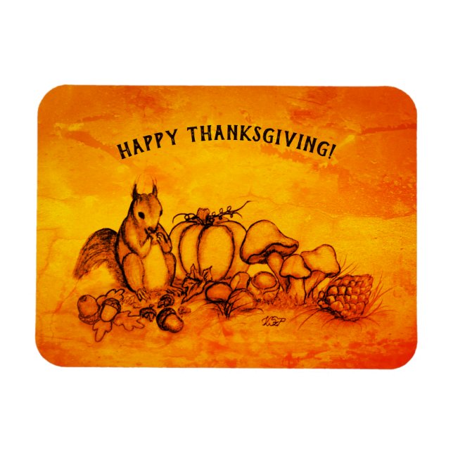 Magnet Flexible Écureuil en automne, Joyeux Thanksgiving! (Horizontal)