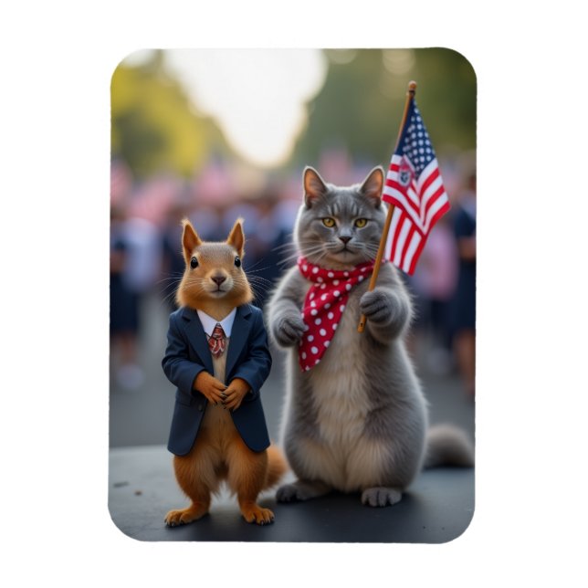 Magnet Flexible Écureuil patriotique et chat (Vertical)