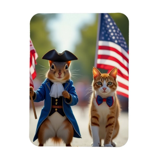 Magnet Flexible Écureuil patriotique et chat (Vertical)