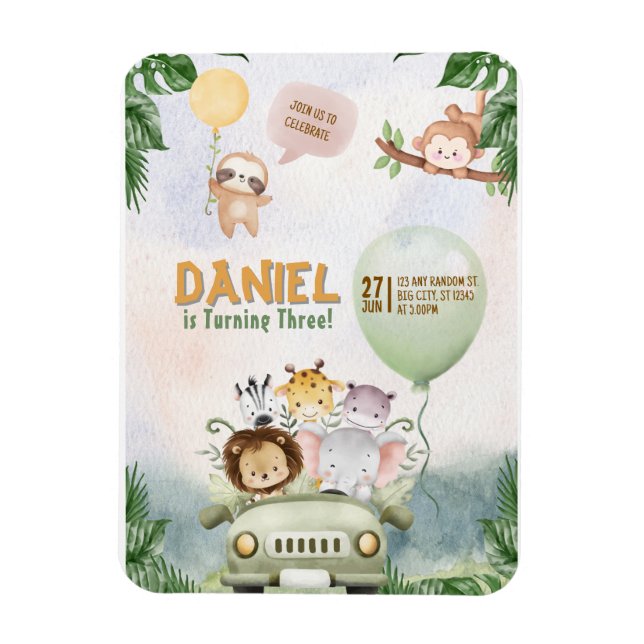 Magnet Flexible Editable Safari Birthday Invitation (Vertical)