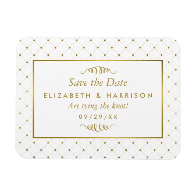 Magnet Flexible Effet Foil Blanc & Or Moderne Enregistrer La Date (Horizontal)