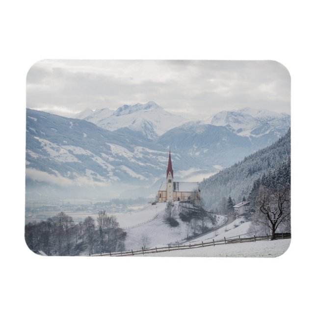 Magnet Flexible Église à Zillertal en hiver aimant rectangulaire (Horizontal)