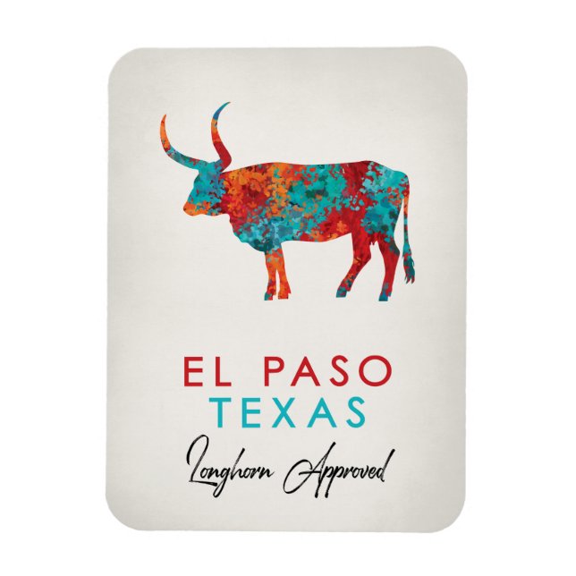 Magnet Flexible El Paso Texas Colorful Longhorn (Vertical)