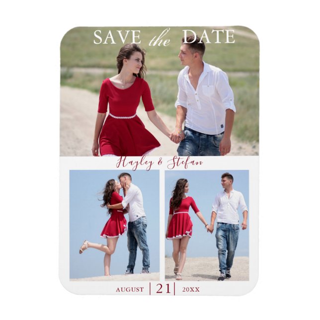 Magnet Flexible Elégant 3 Mariage Photo Couple Enregistrer La Date (Vertical)
