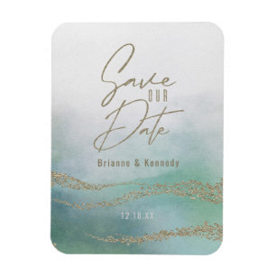 Magnet Flexible Élégant aquarelle aqua océan & or Date de sauvegar