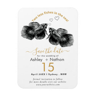 Magnet Flexible Elégant Black Gold Watercolor Mariage de poisson
