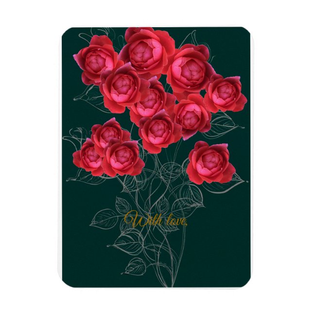 Magnet Flexible Elegant Botanical Rose Folded Greeting Card (Vertical)