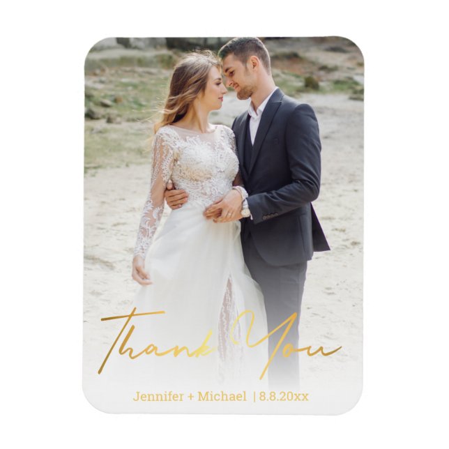 Magnet Flexible élégant chic or écriture mariage photo merci (Vertical)