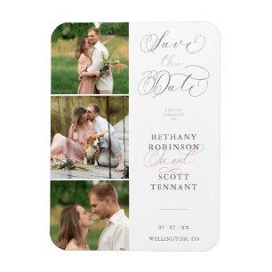 Magnet Flexible Élégant Chic Pink 3 Photos Sophistiqué Mariage