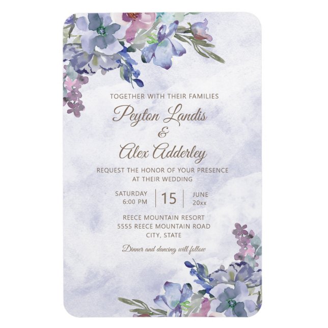 Magnet Flexible Elegant Dusty Blue Watercolor Floral Wedding (Vertical)