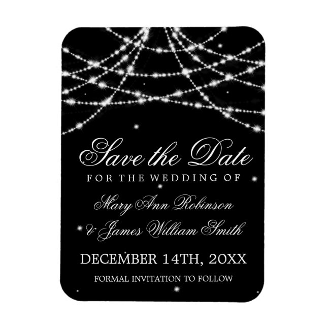Magnet Flexible Élégant Enregistrer La Date Sparkling String Noir (Vertical)