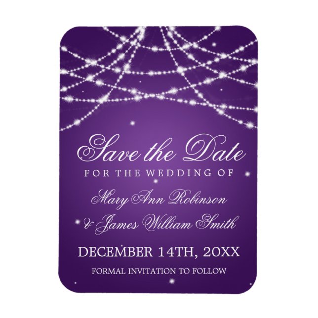 Magnet Flexible Élégant Enregistrer La Date Sparkling String Purpl (Vertical)