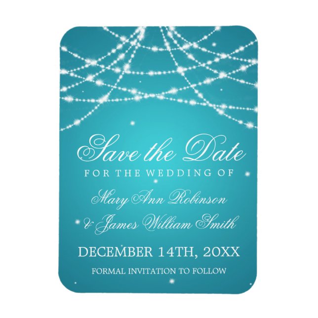 Magnet Flexible Élégant Enregistrer La Date Sparkling String Turqu (Vertical)