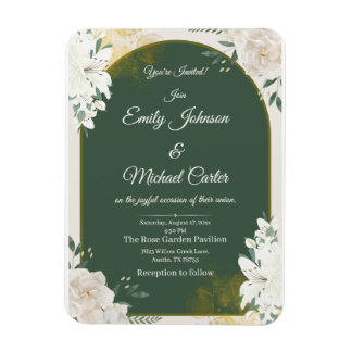Magnet Flexible Élégant Faire-part de mariage Botanique Vert & Or