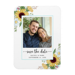 Magnet Flexible Élégant Faire-Part de Mariage Fleur de Tournesol