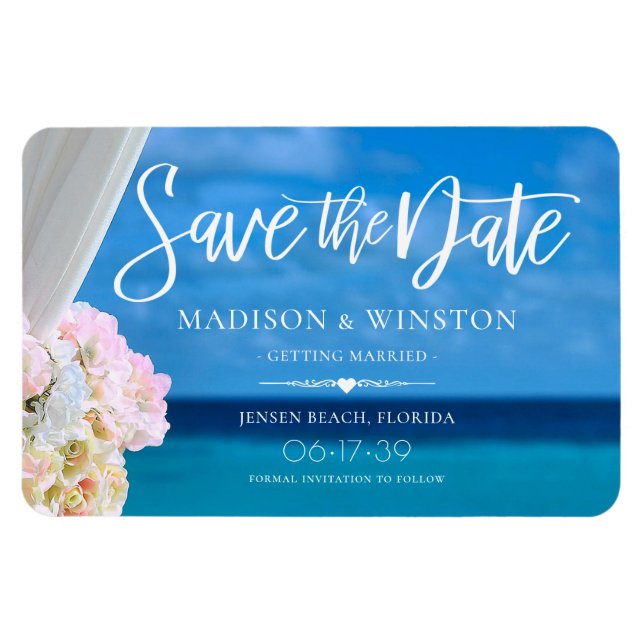 Magnet Flexible Elégant Floral Blue Ocean Beach Save the Date Magn (Horizontal)