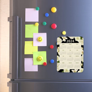 Magnet Flexible Élégant Floral noir et beige 2024 Année Calendrier